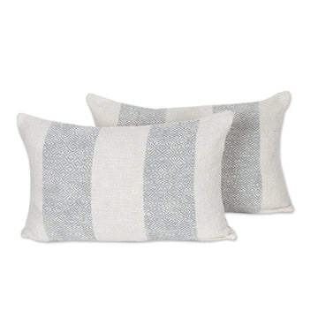 Woven Cotton Cushion Covers in Grey and Ivory (Pair) - Diamond Elegance in Grey