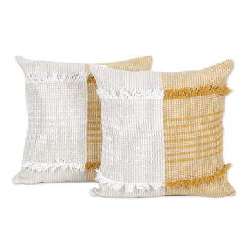 Amber and Ivory Cotton Cushion Covers (Pair) - Delhi Sophistication in Honey