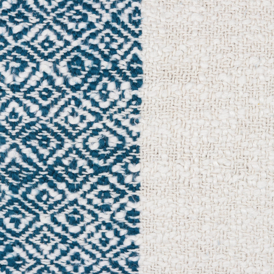 All-Cotton Wocen Cushion Covers from India (Pair) - Diamond Elegance in Teal