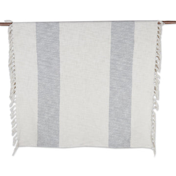 Artisan Crafted Cotton Throw Blanket from India - Diamond Elegance in Grey