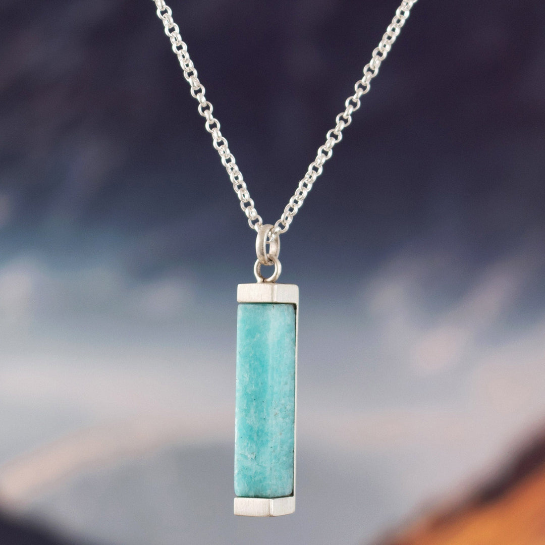 Modern Aqua Blue Amazonite and Andean Silver Necklace - Sweet Azure