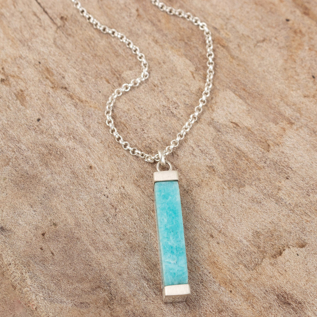 Modern Aqua Blue Amazonite and Andean Silver Necklace - Sweet Azure