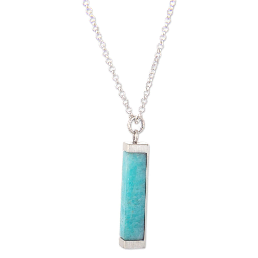 Modern Aqua Blue Amazonite and Andean Silver Necklace - Sweet Azure