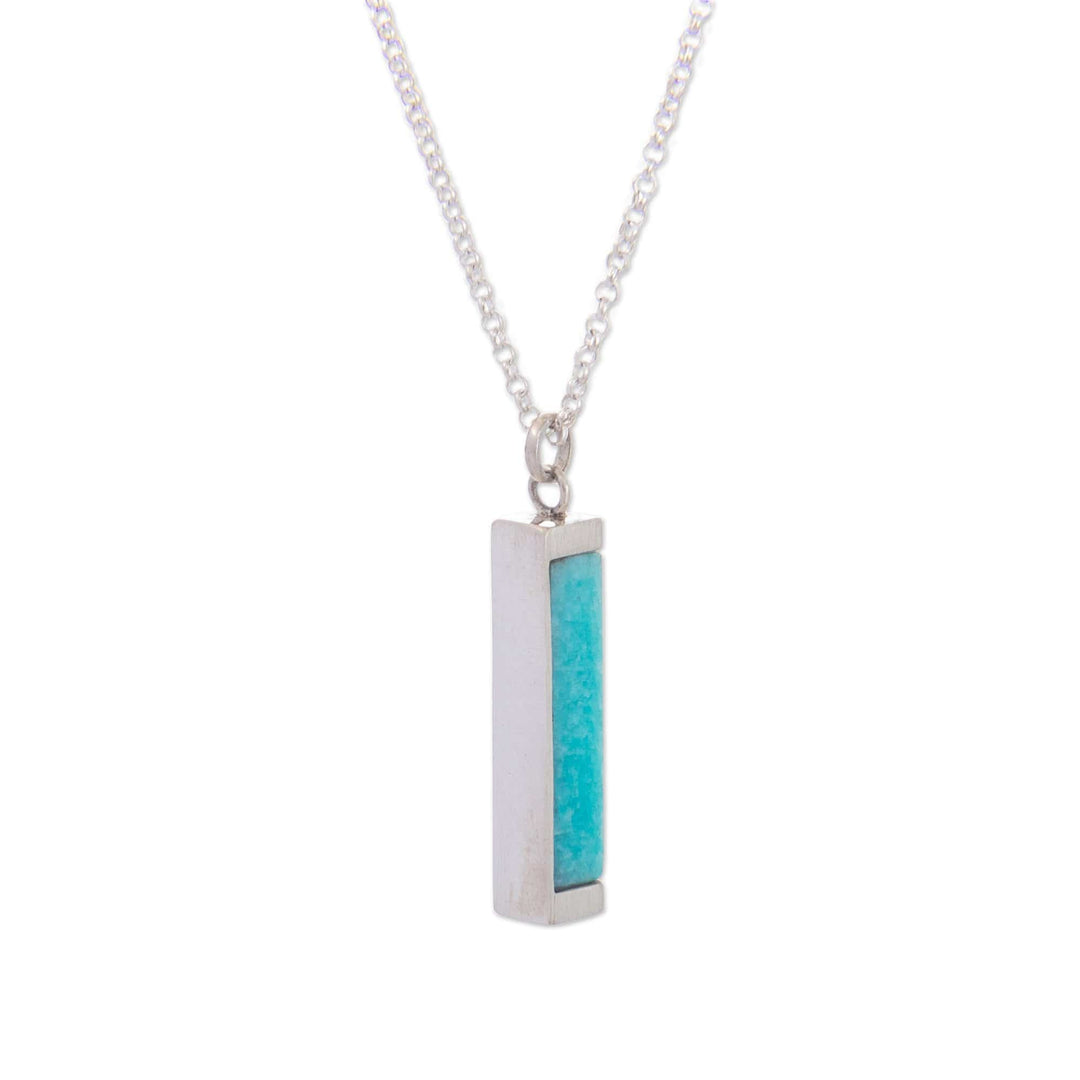 Modern Aqua Blue Amazonite and Andean Silver Necklace - Sweet Azure