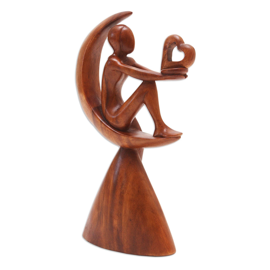 Suar Wood Figure Sculpture with Heart Motif - A Father's Hope