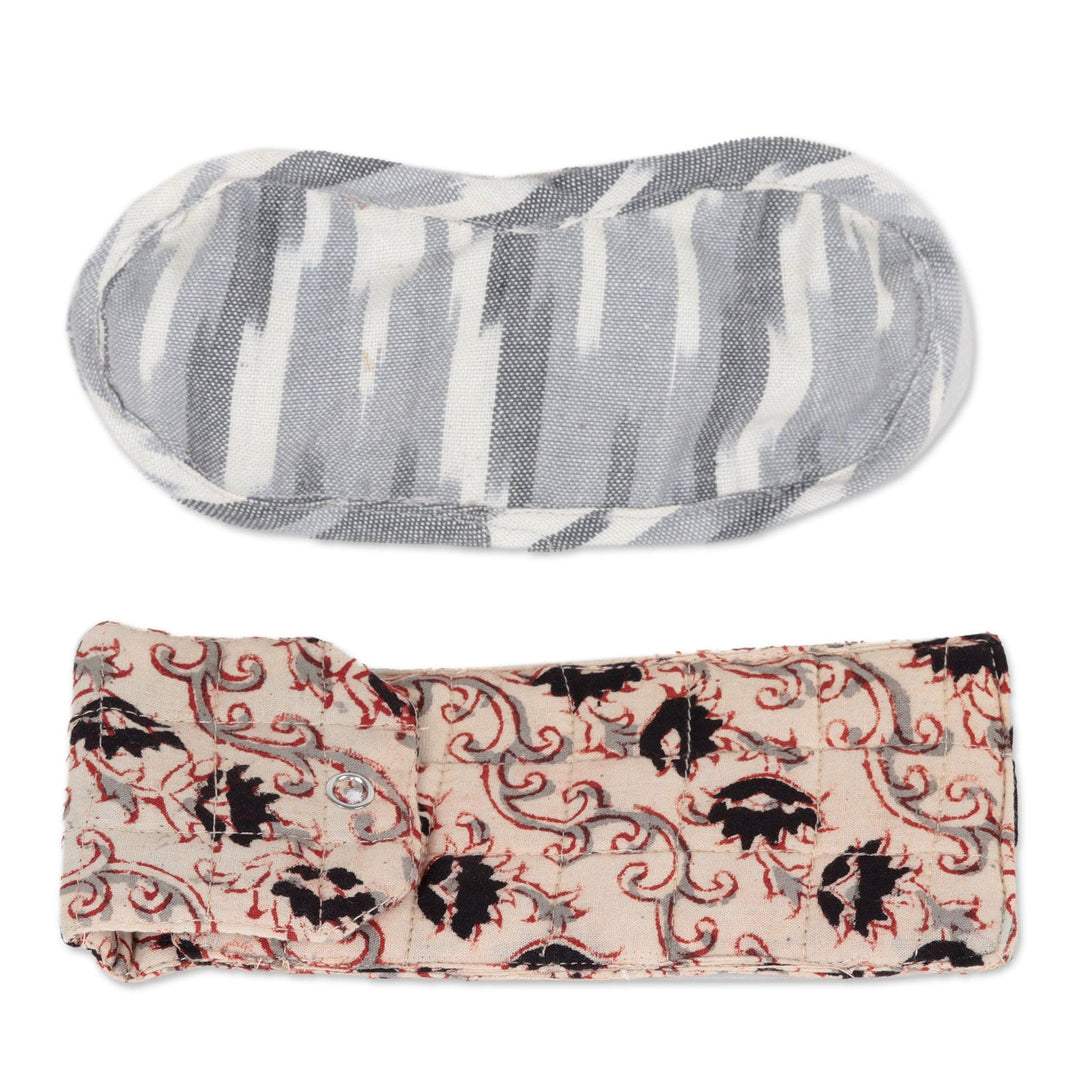 Grey Cotton Sleep Mask with Cotton Eyeglass Pouch (Set of 2) - Stylish Appeal
