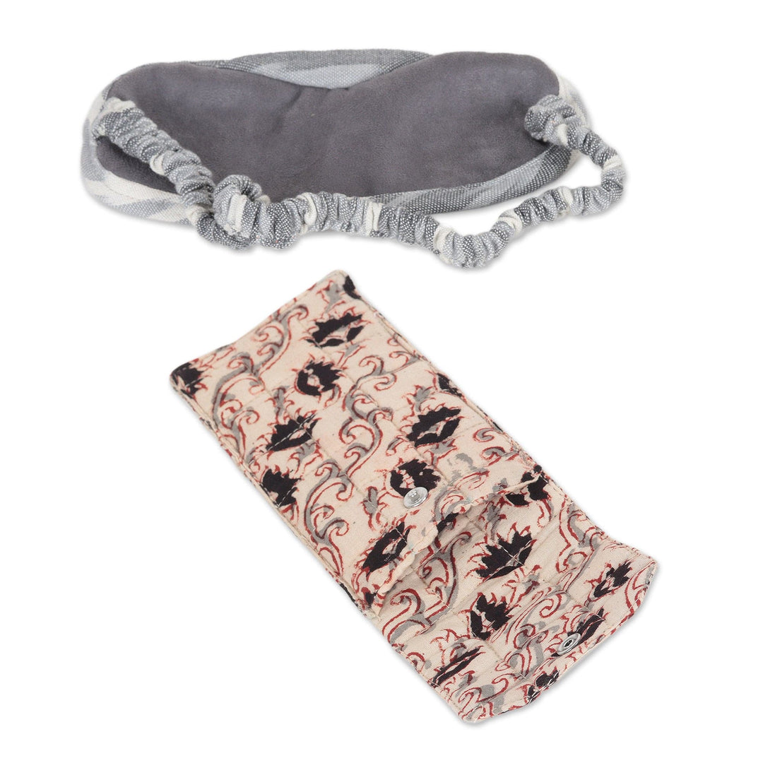 Grey Cotton Sleep Mask with Cotton Eyeglass Pouch (Set of 2) - Stylish Appeal