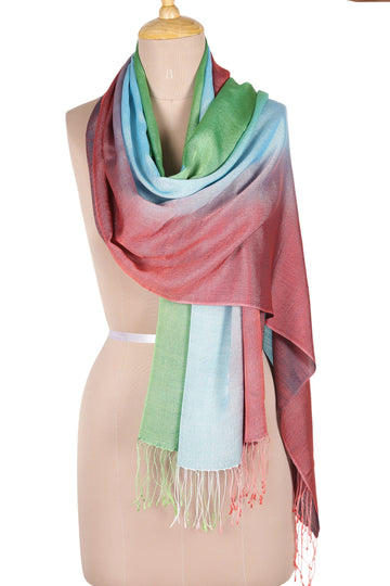 Silk Blend Colorful Shawl with Fringes Crafted in - Candy Flare
