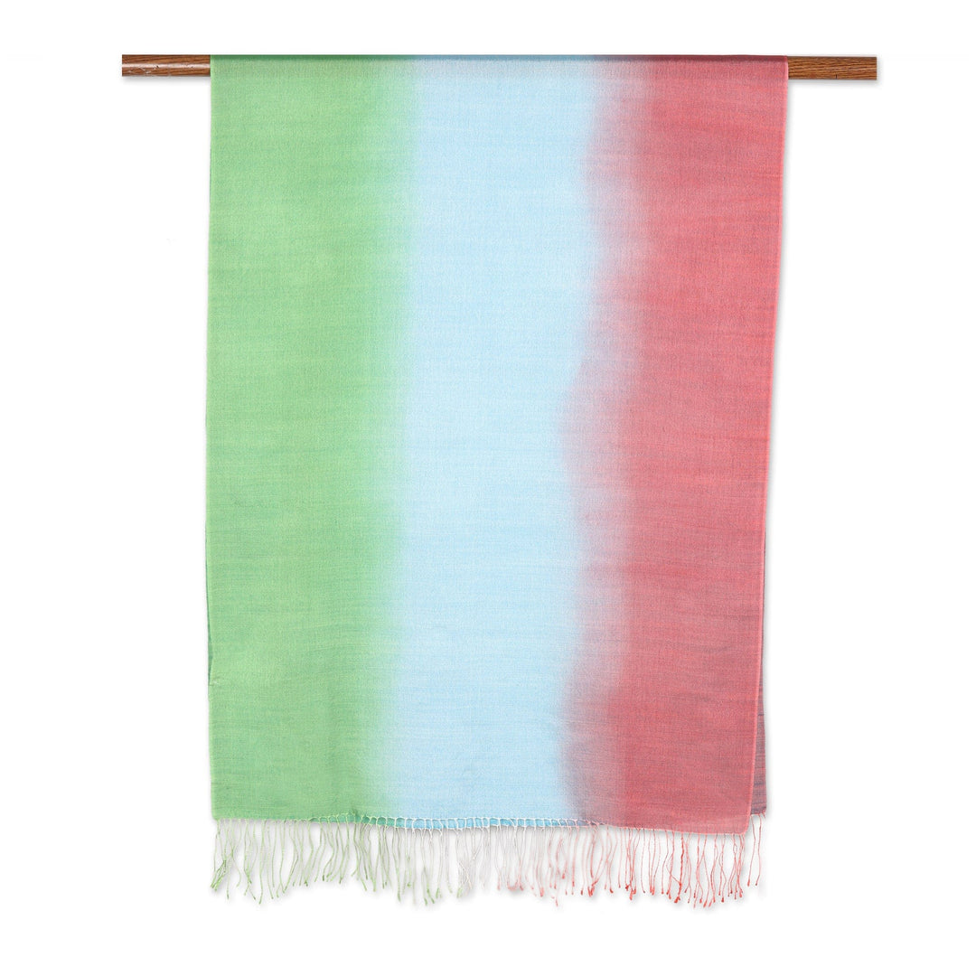 Silk Blend Colorful Shawl with Fringes Crafted in - Candy Flare