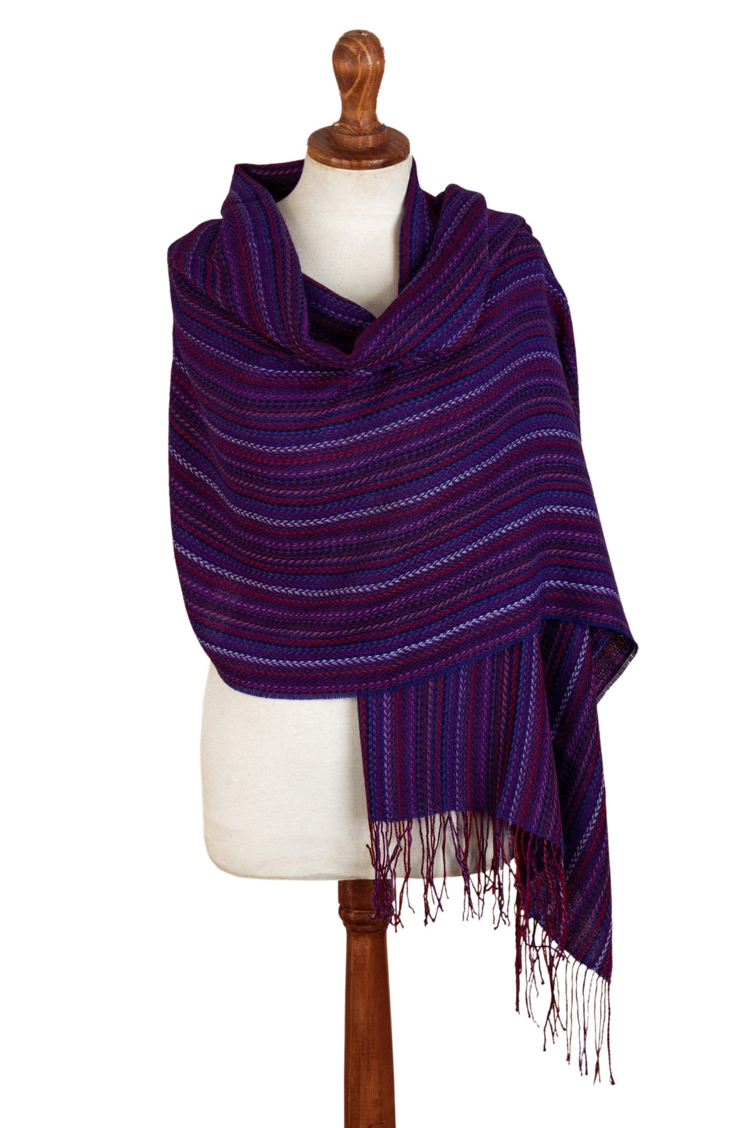 Baby Alpaca Blend Violet Fuchsia Blue Magenta Striped Shawl - Vibrant Violet
