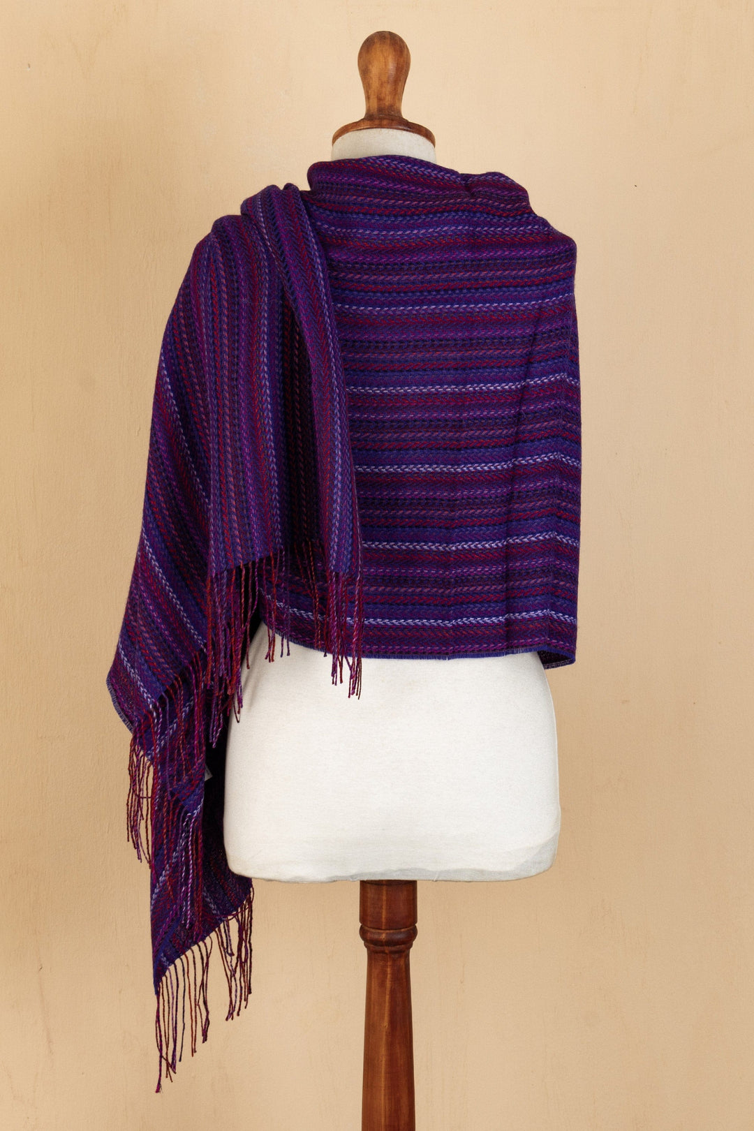 Baby Alpaca Blend Violet Fuchsia Blue Magenta Striped Shawl - Vibrant Violet