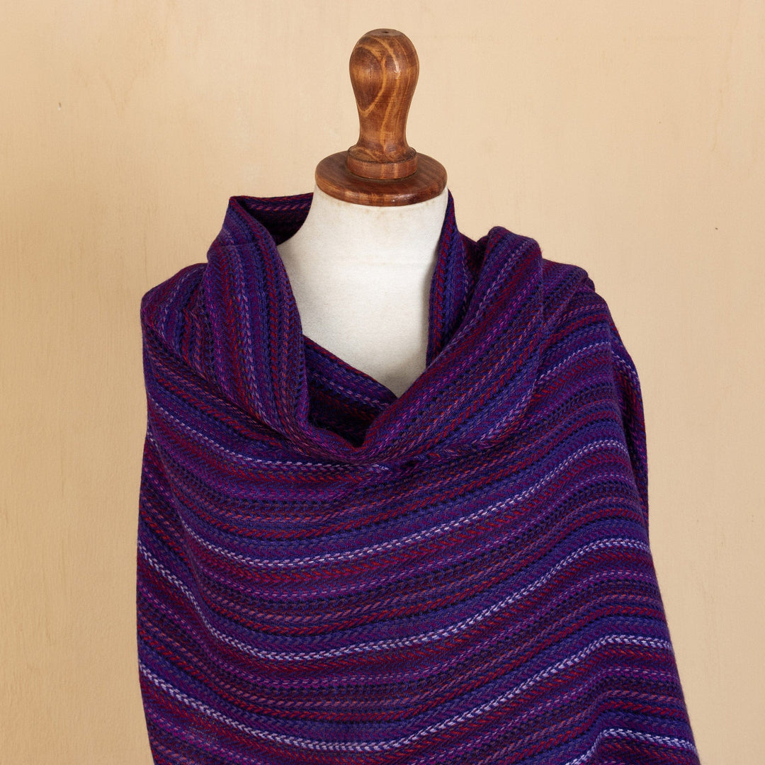 Baby Alpaca Blend Violet Fuchsia Blue Magenta Striped Shawl - Vibrant Violet
