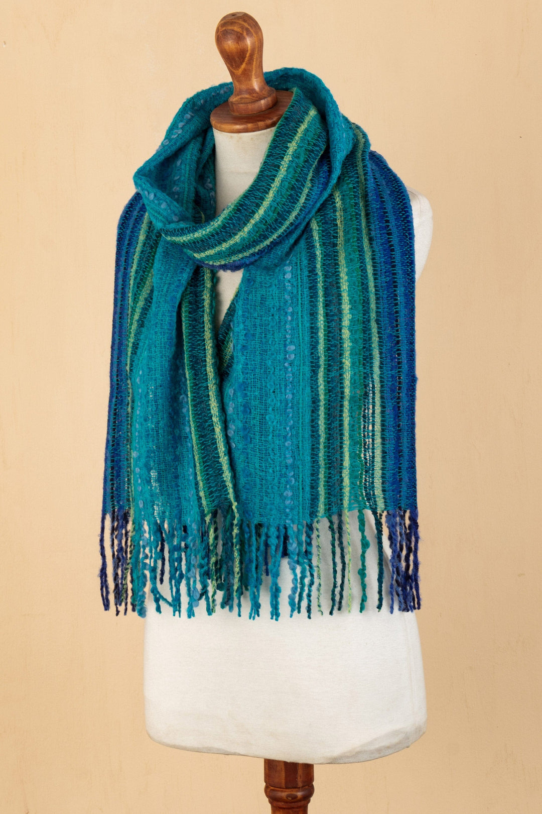 Unisex Striped Colorful Baby Alpaca Blend Scarf from Peru - Planet Colors