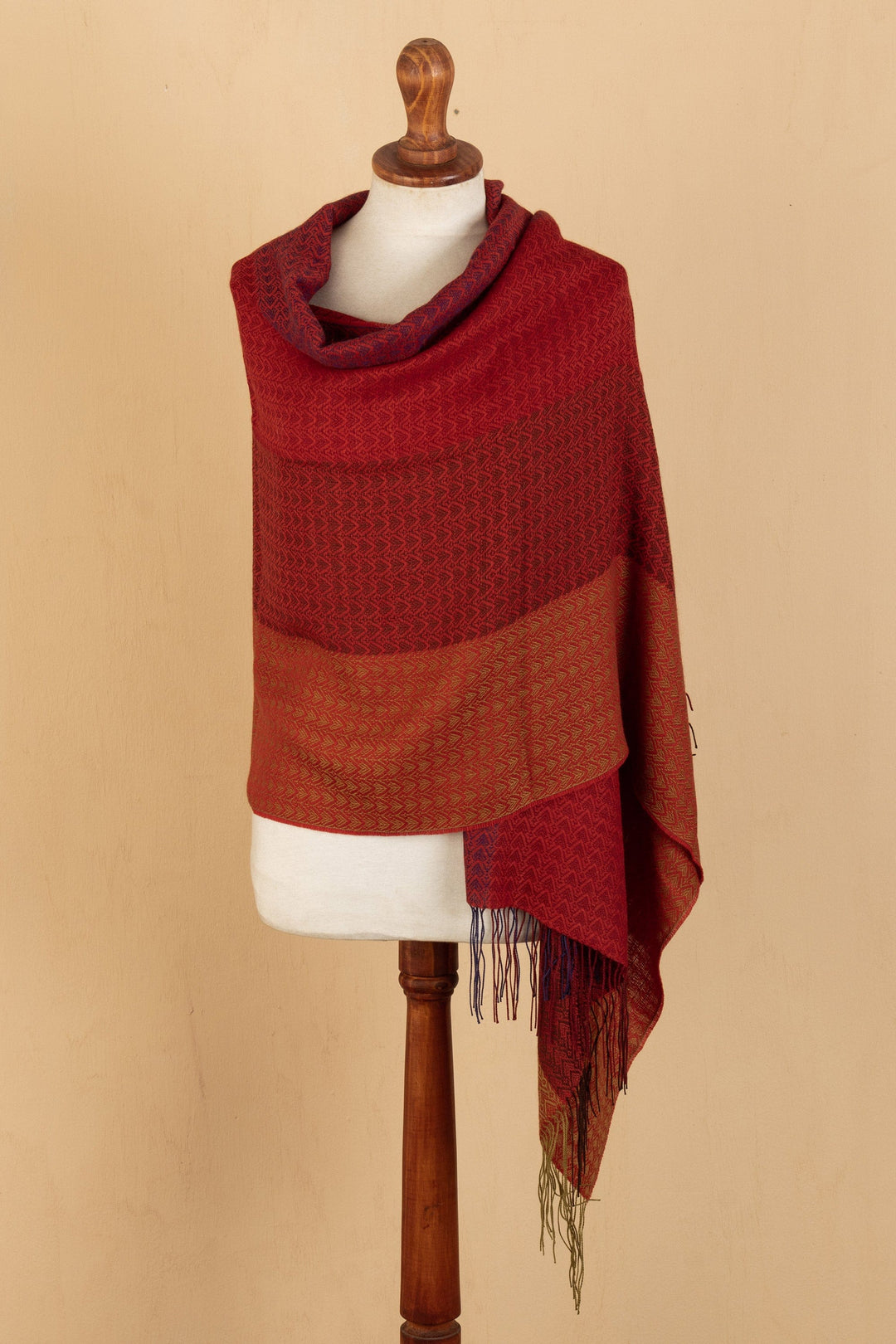 Peruvian Handloomed Baby Alpaca Blend Shawl in Warm Colors - Warm Mixes