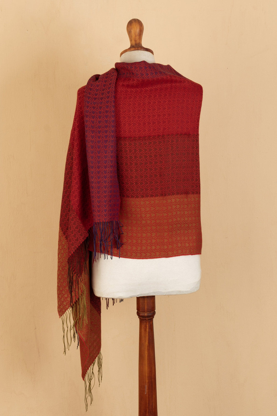 Peruvian Handloomed Baby Alpaca Blend Shawl in Warm Colors - Warm Mixes