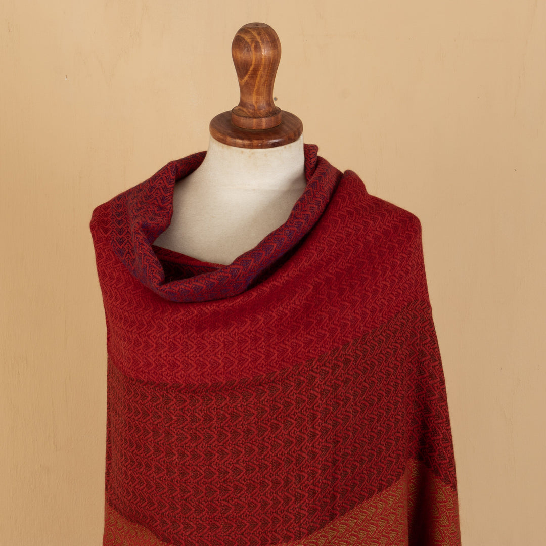 Peruvian Handloomed Baby Alpaca Blend Shawl in Warm Colors - Warm Mixes