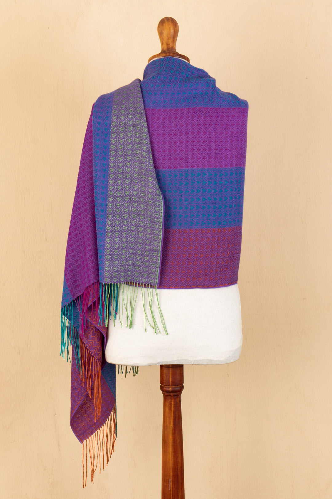 Colorful Baby Alpaca Blend Shawl Handloomed in Peru - Carnival Dance