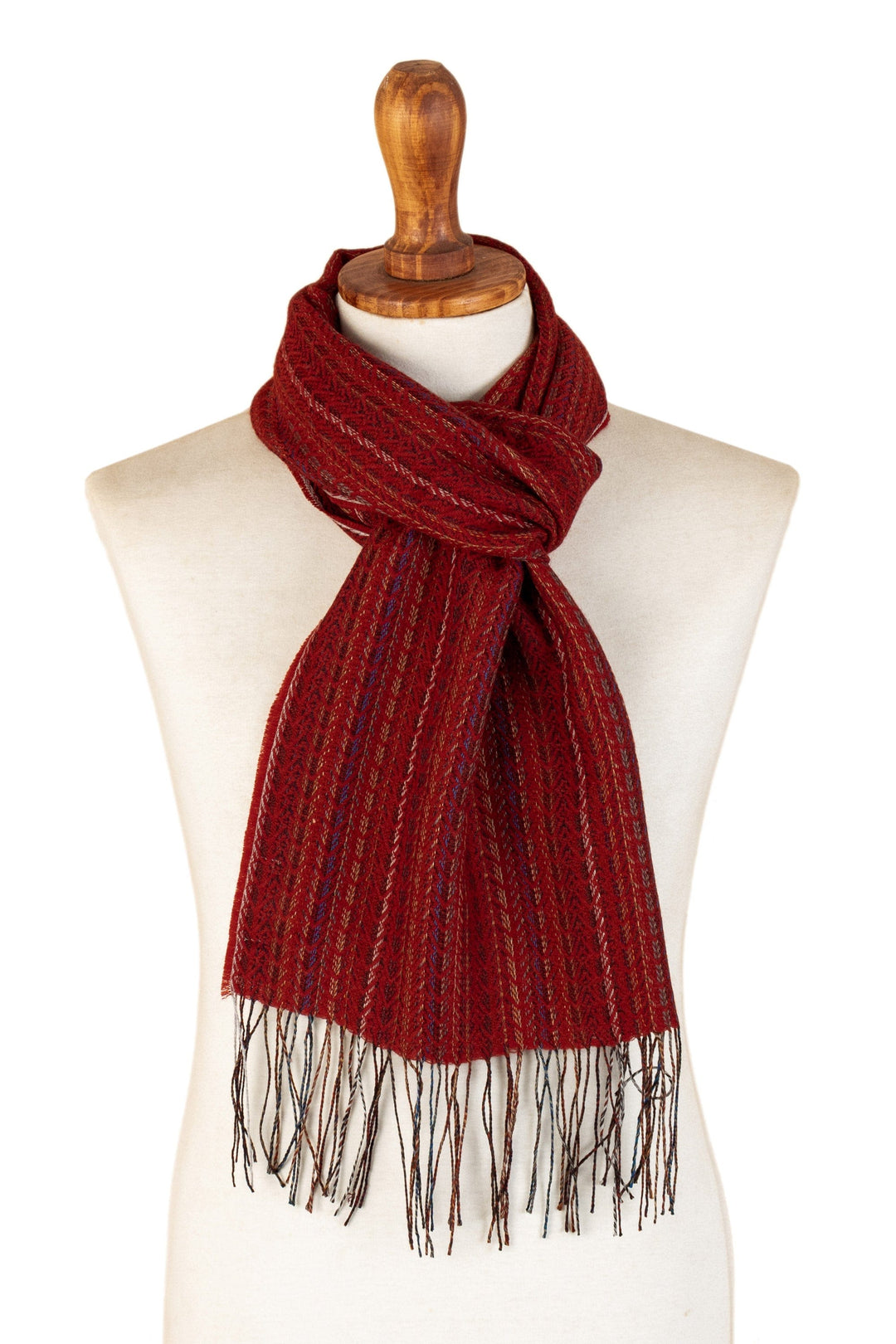 Red Baby Alpaca Blend Hand-woven Striped Scarf from Peru - Deep Reds