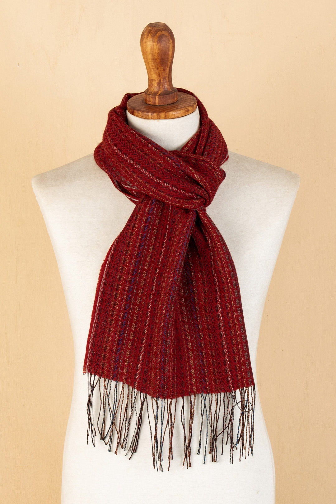 Red Baby Alpaca Blend Hand-woven Striped Scarf from Peru - Deep Reds
