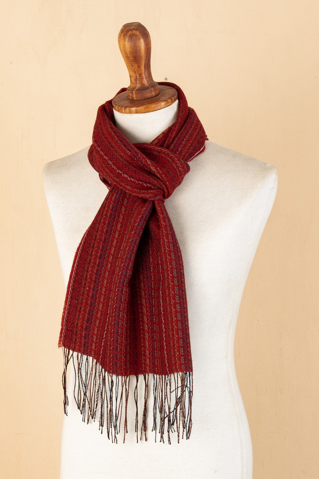 Red Baby Alpaca Blend Hand-woven Striped Scarf from Peru - Deep Reds