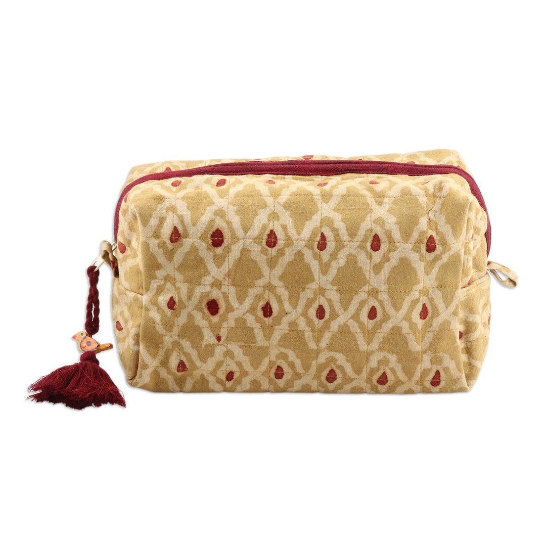 Cotton Cosmetic Bag with Mango Wood Bird Charm - Yellow and Precious