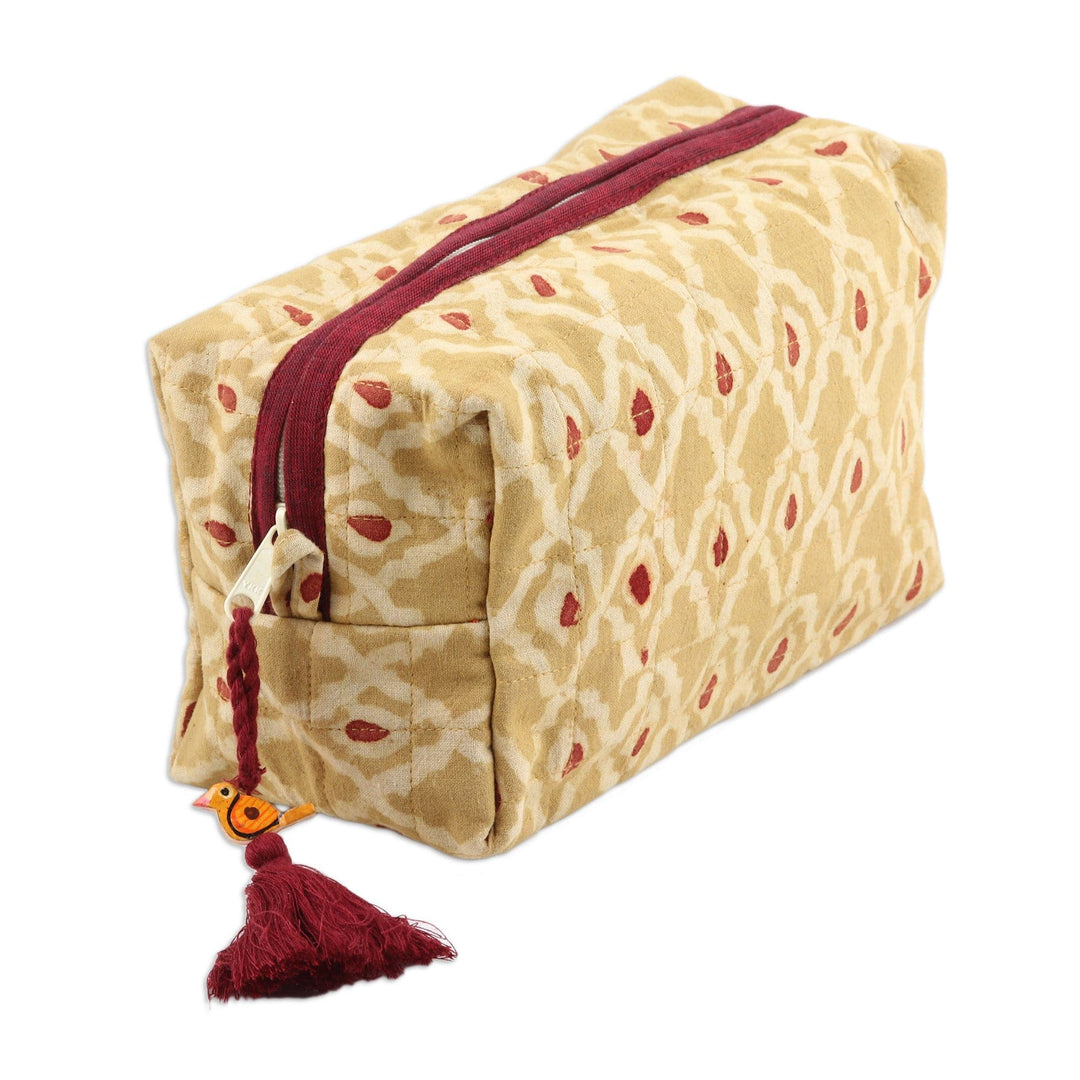 Cotton Cosmetic Bag with Mango Wood Bird Charm - Yellow and Precious