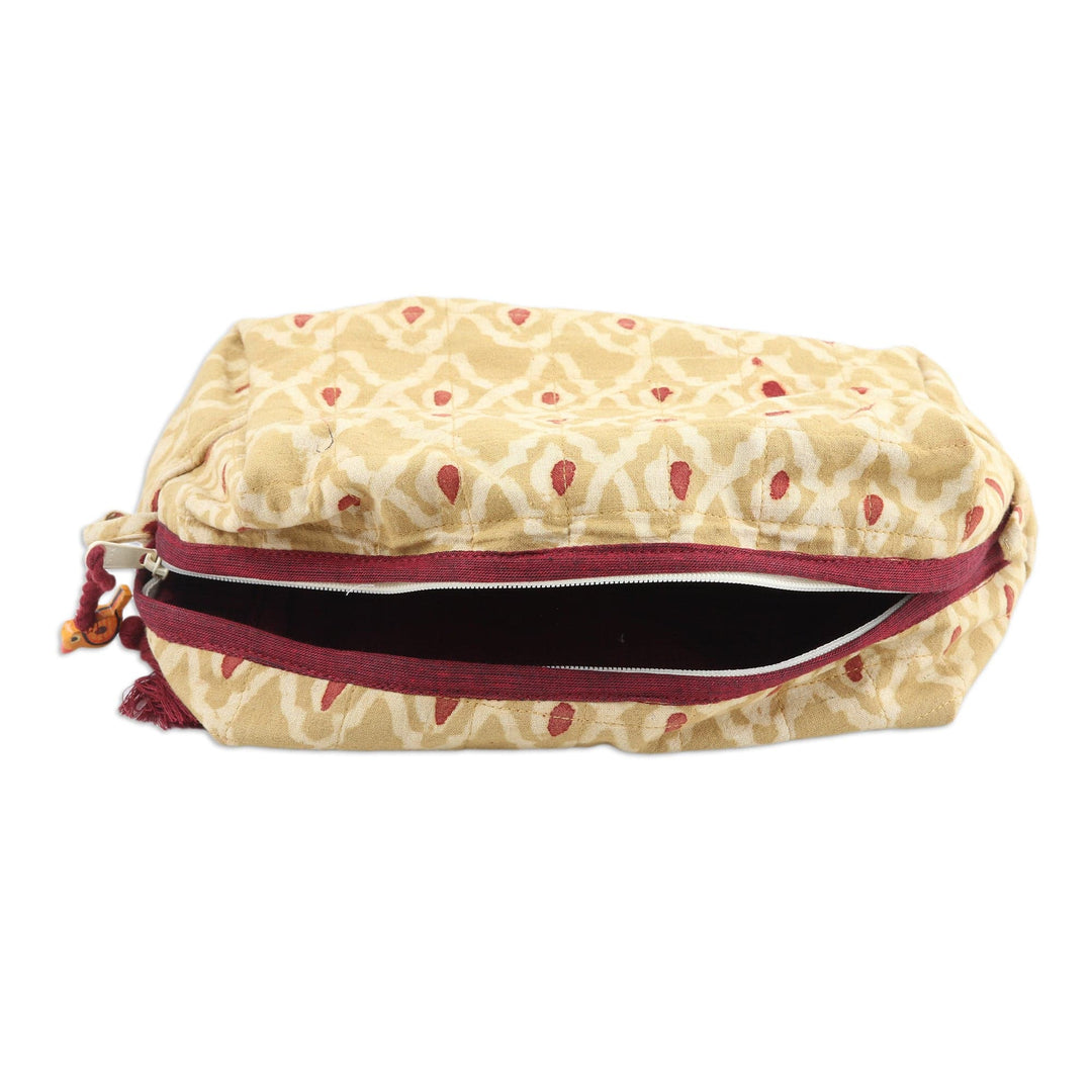 Cotton Cosmetic Bag with Mango Wood Bird Charm - Yellow and Precious