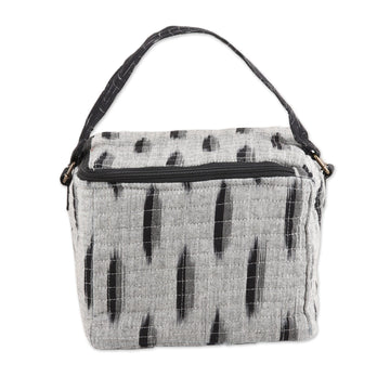 Black and Grey Quilted Cotton Lunch Bag - Grey Style