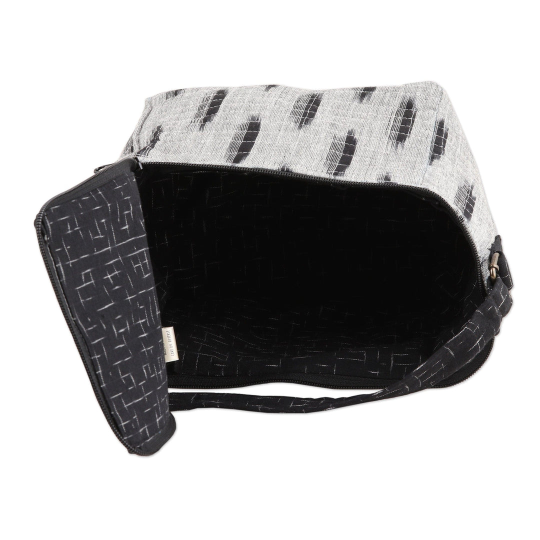 Black and Grey Quilted Cotton Lunch Bag - Grey Style