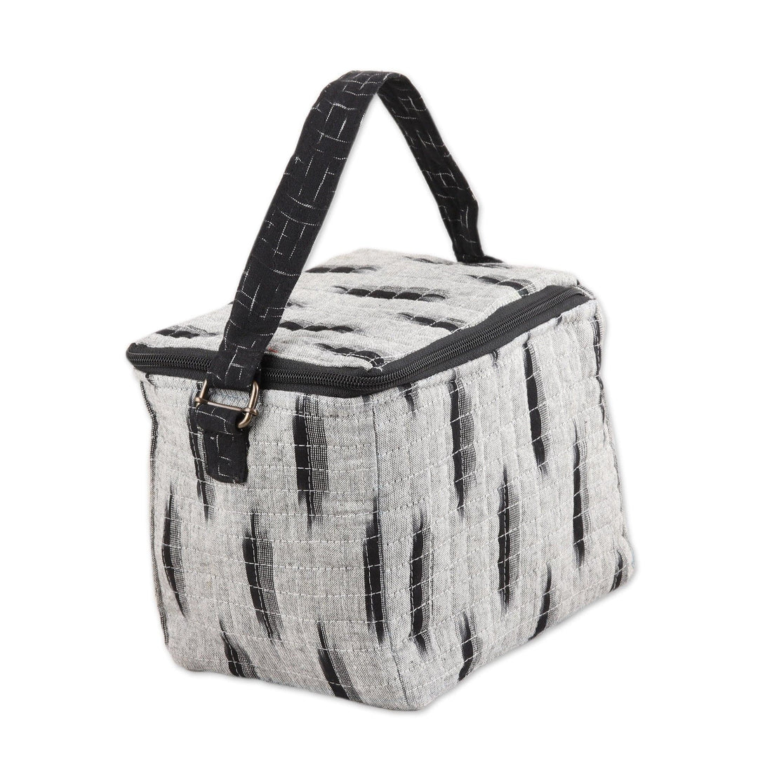 Black and Grey Quilted Cotton Lunch Bag - Grey Style