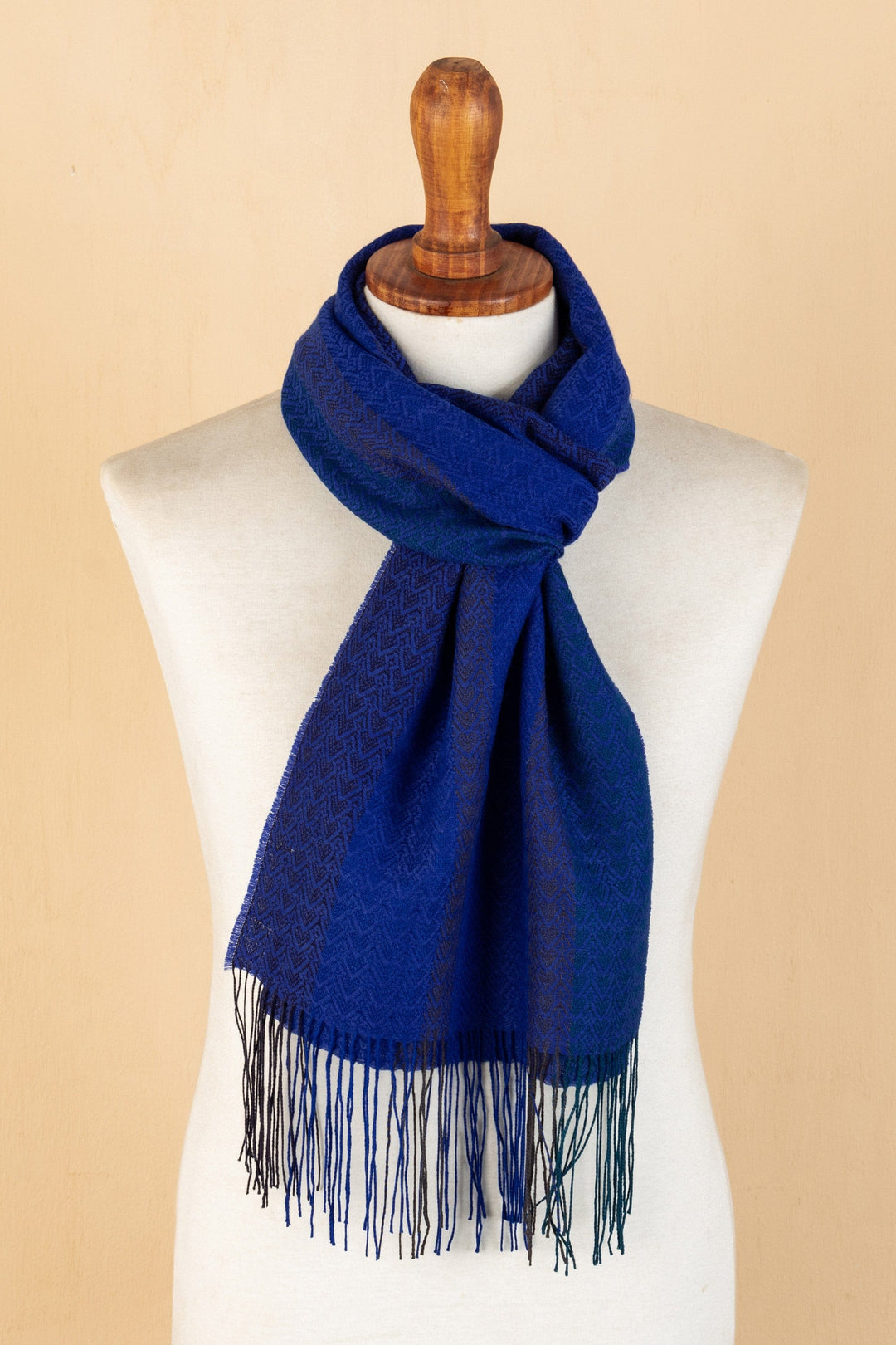 Blue Baby Alpaca Blend Hand-woven Striped Scarf from Peru - Blue Free Soul