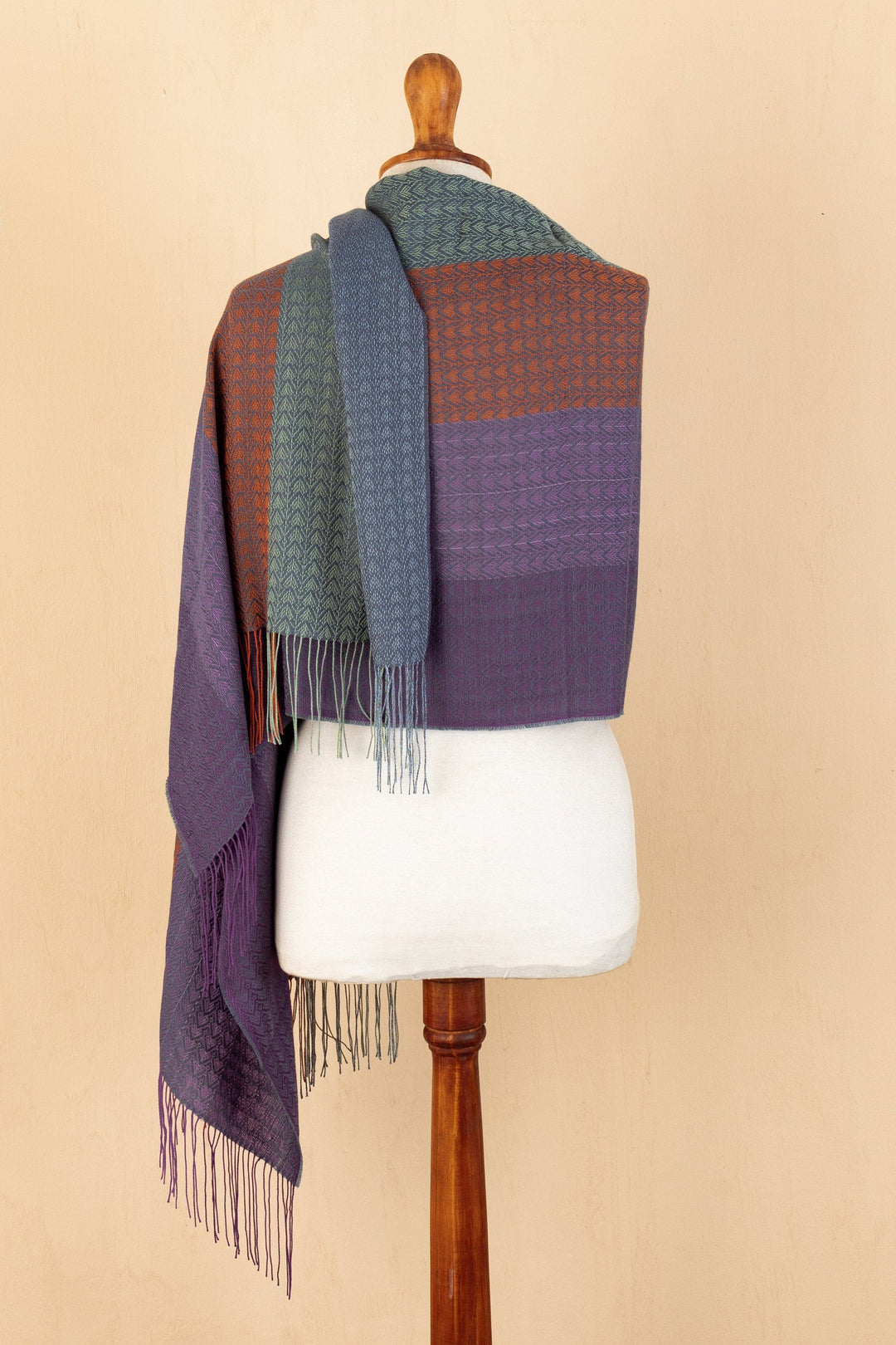 Multicolor Shawl Hand Woven in Peru from Baby Alpaca Blend - Vibrant Andes