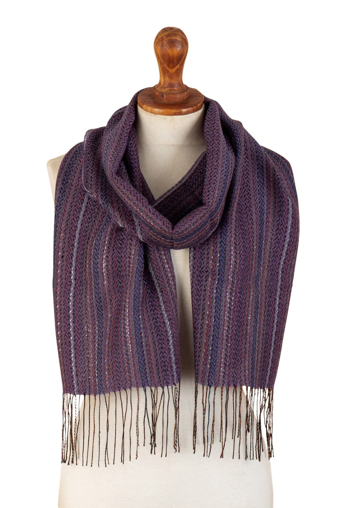 Handloomed Striped Baby Alpaca Blend Scarf from Peru - Purple Blues