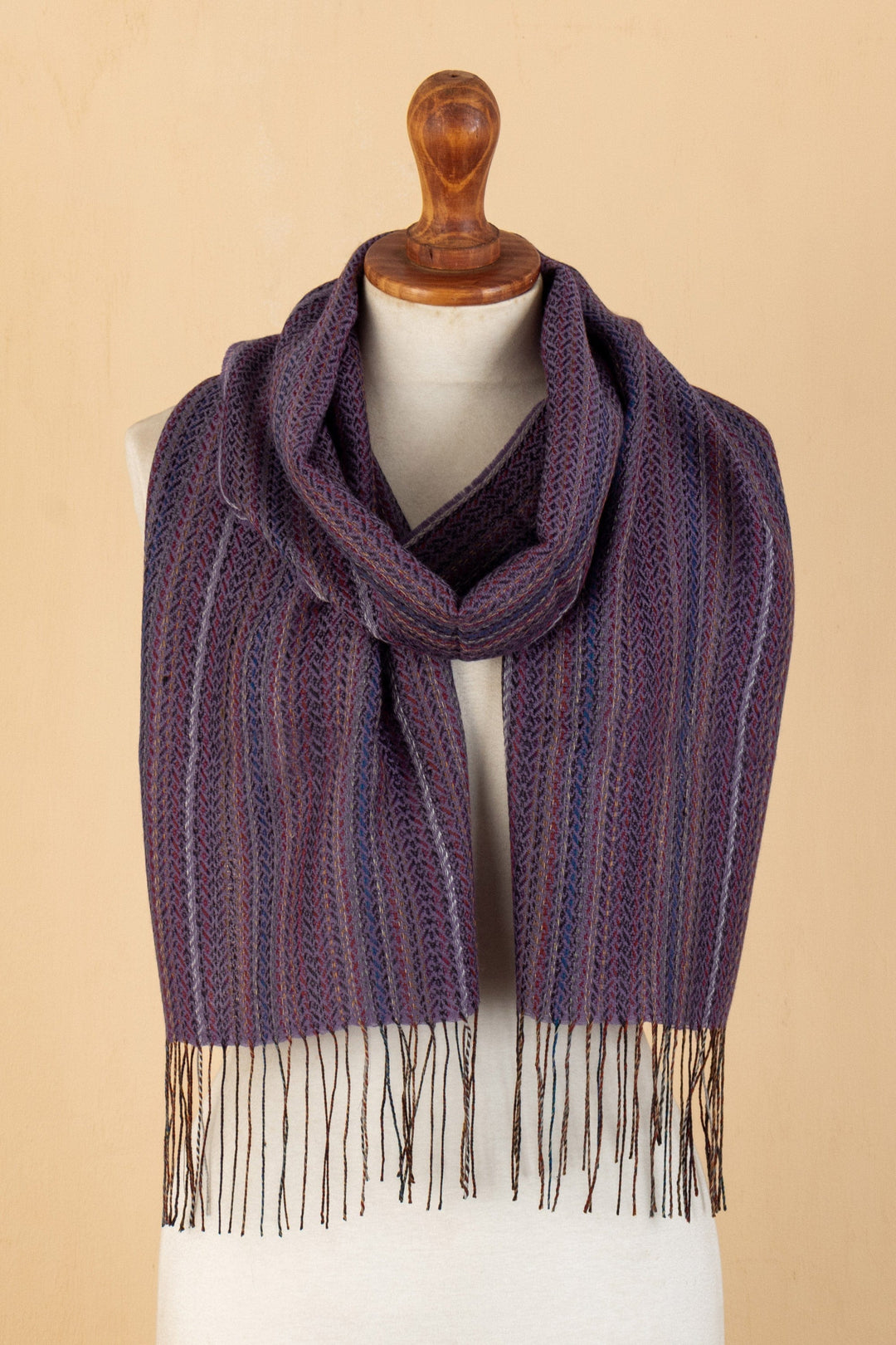 Handloomed Striped Baby Alpaca Blend Scarf from Peru - Purple Blues