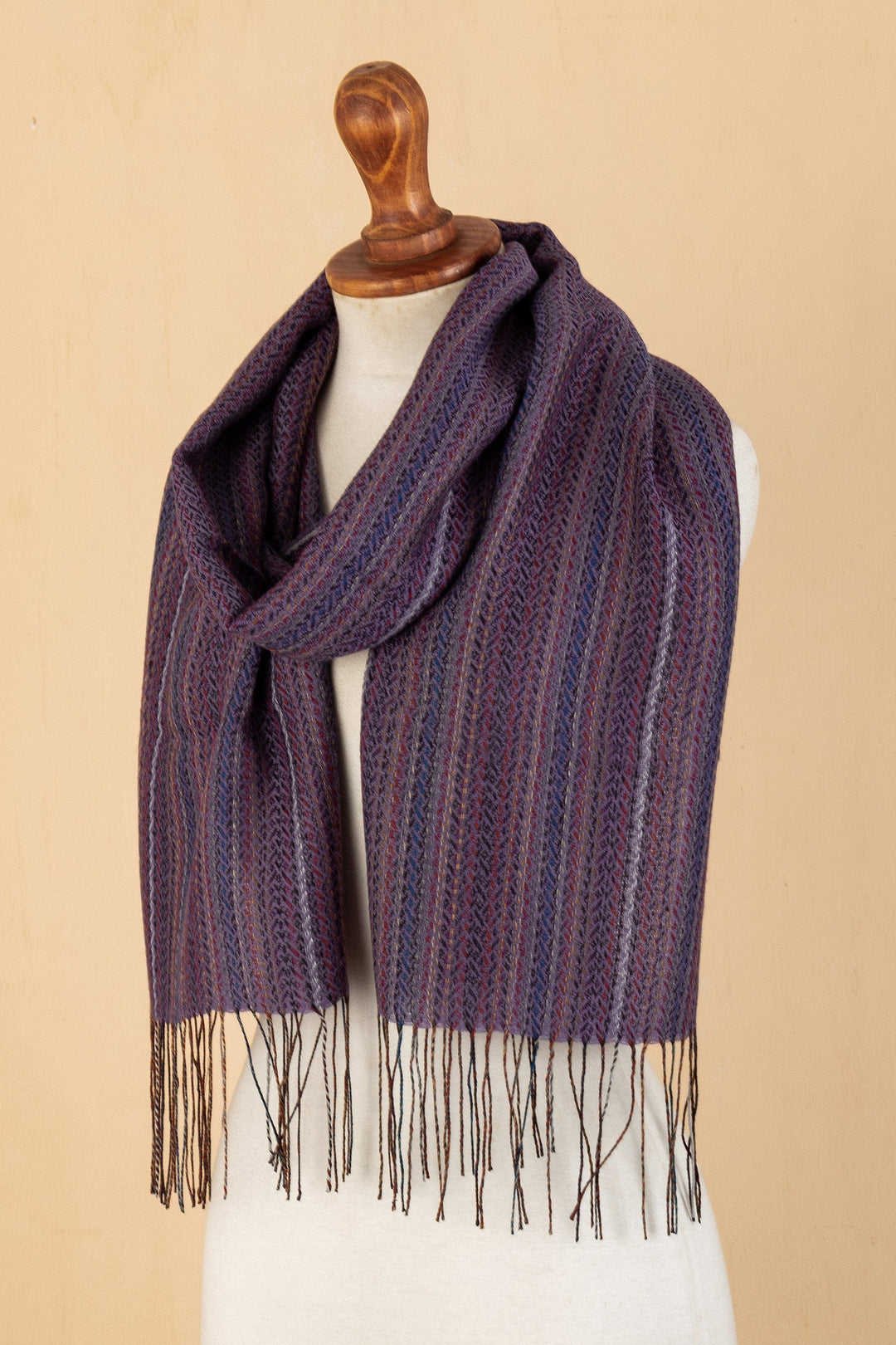 Handloomed Striped Baby Alpaca Blend Scarf from Peru - Purple Blues