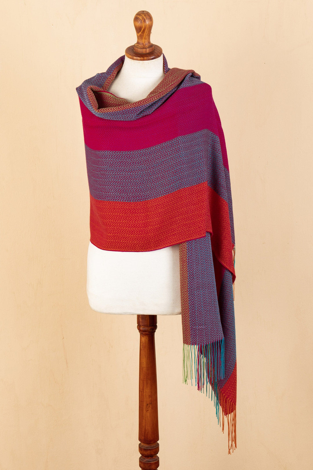 Handloomed Multicolor Baby Alpaca Blend Shawl from Peru - Colorful Celebration