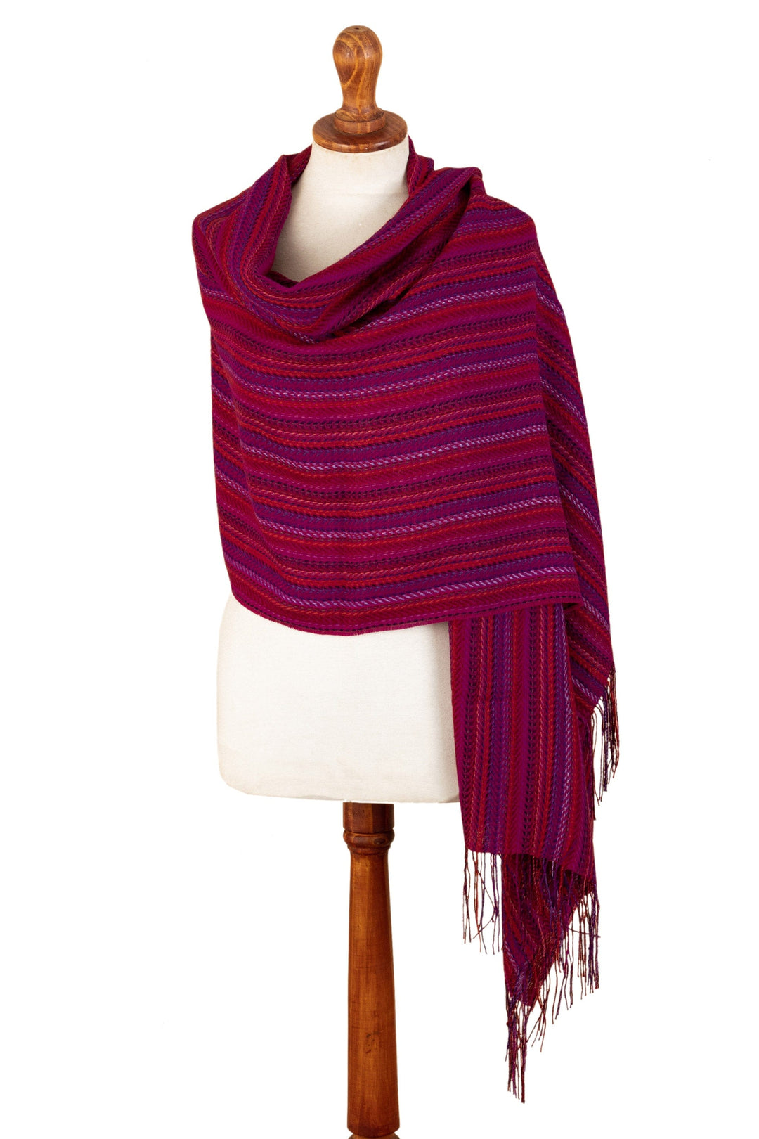 Hand Woven Baby Alpaca Blend Magenta Striped Shawl from Peru - Vibrant Magenta