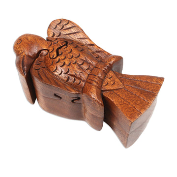 Bird Themed Suar Wood Puzzle Box Hand-Carved in Bali - Bird of Secrets