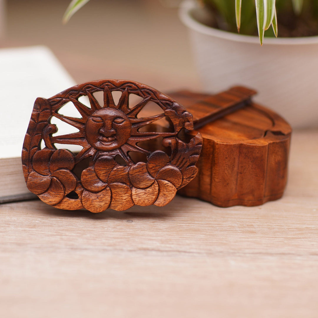 Suar Wood Puzzle Box Hand-Carved in Bali - Sunlight Blooms