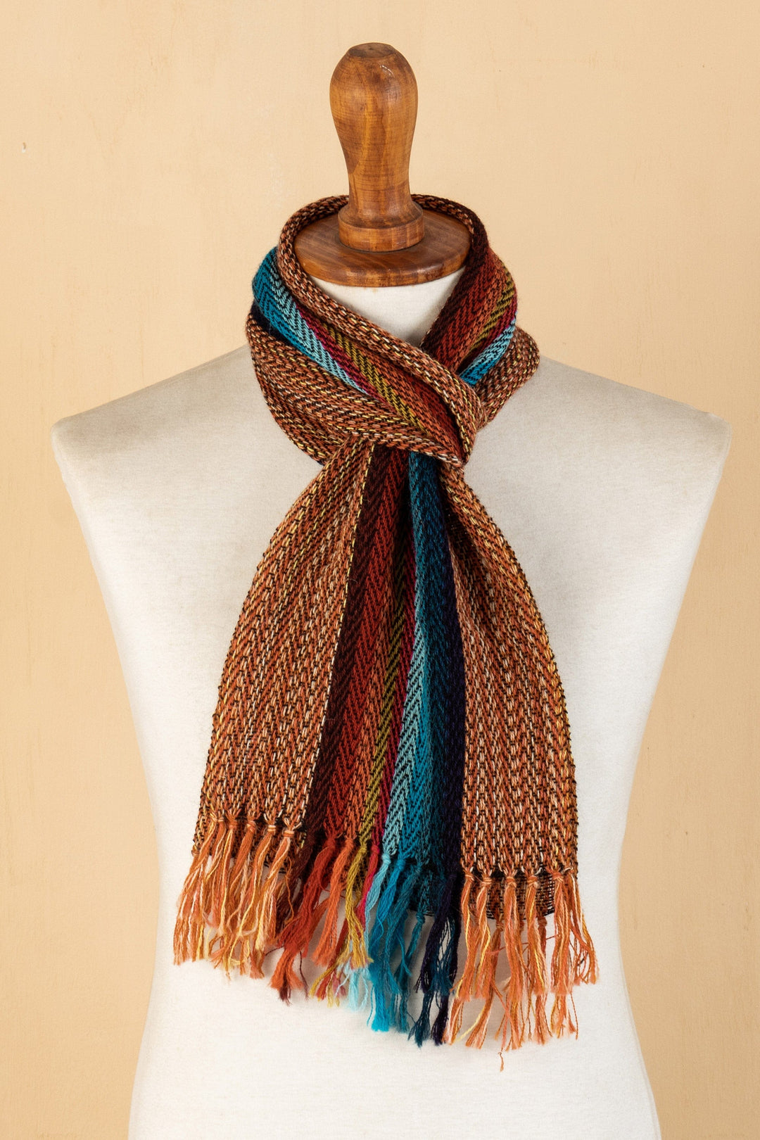 Multicolored Striped Scarf Hand-woven with 100% Alpaca - Andean Stripes