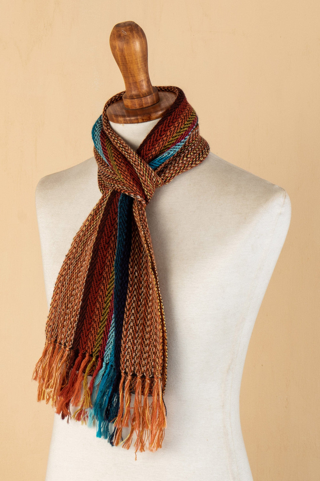 Multicolored Striped Scarf Hand-woven with 100% Alpaca - Andean Stripes
