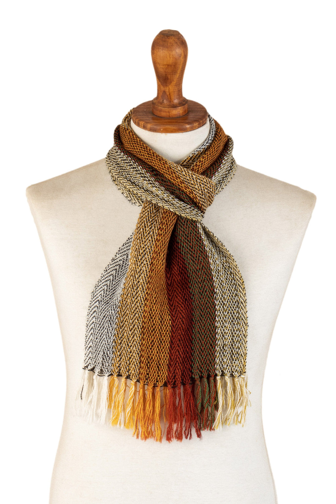 Multicolored Striped Scarf Hand-woven with 100% Alpaca - Eucalyptus Forest