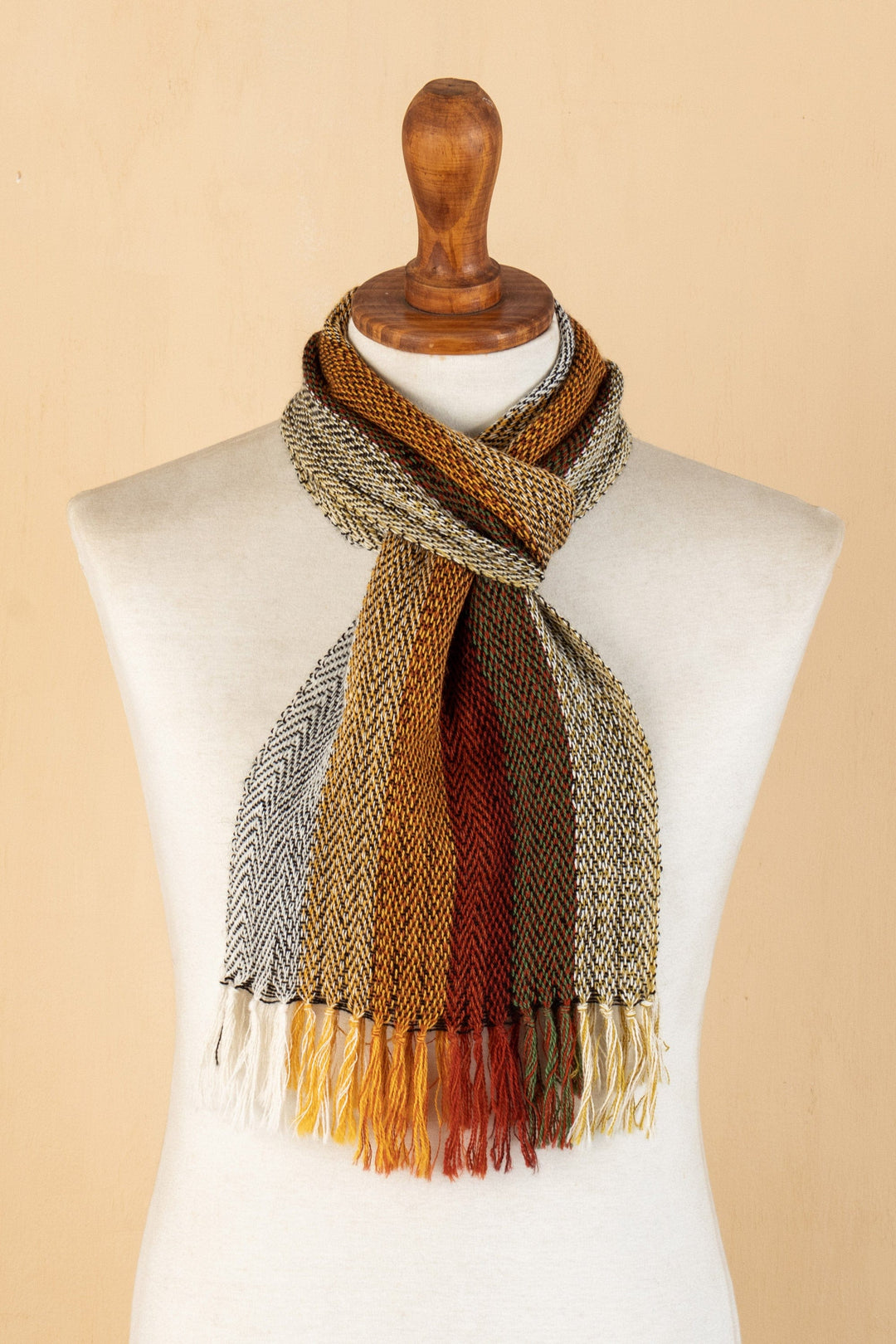 Multicolored Striped Scarf Hand-woven with 100% Alpaca - Eucalyptus Forest