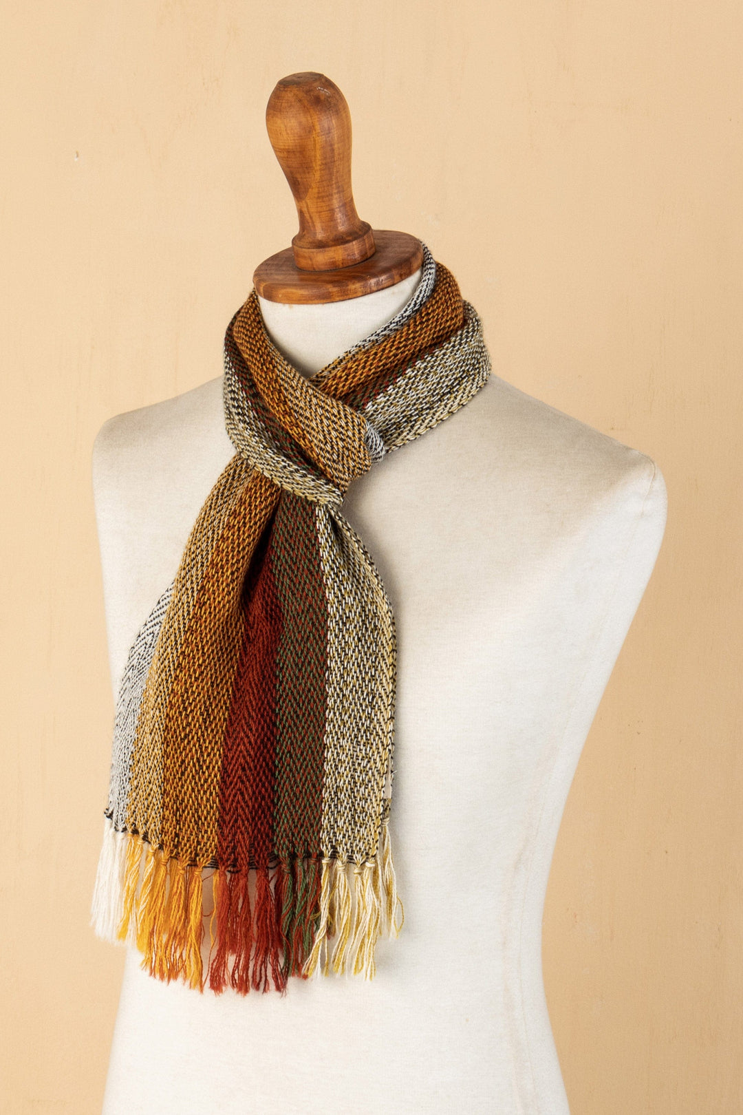 Multicolored Striped Scarf Hand-woven with 100% Alpaca - Eucalyptus Forest