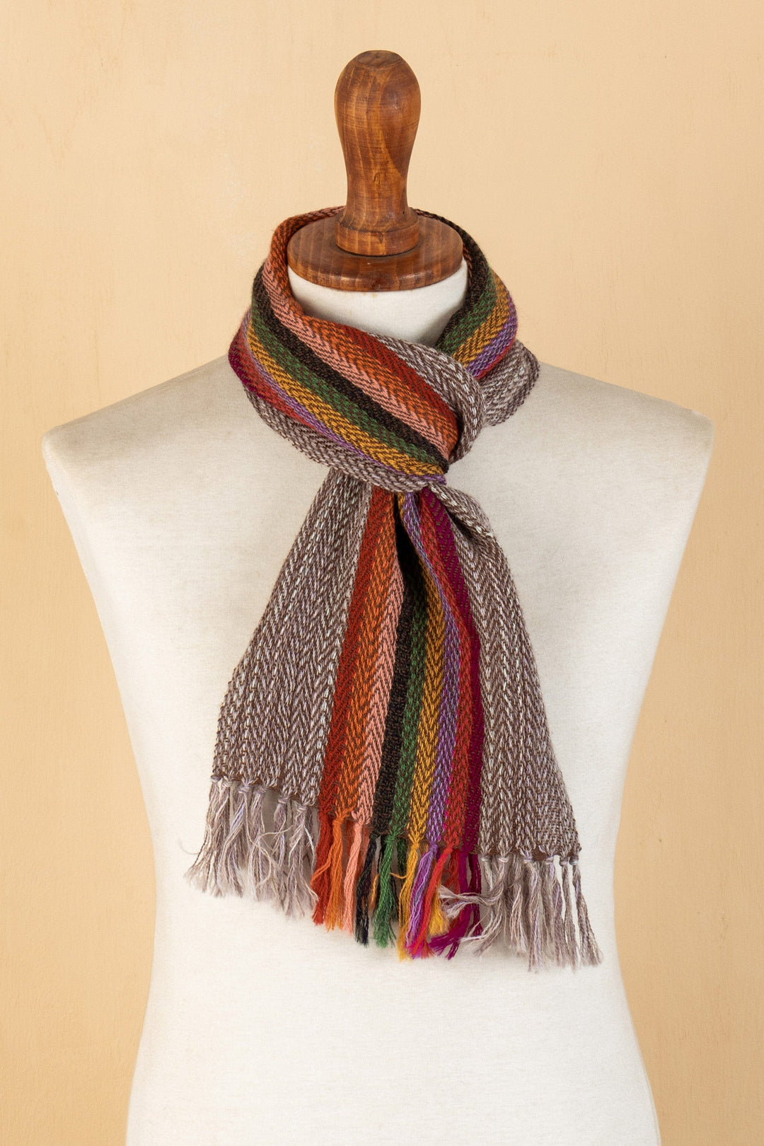 100% Alpaca Hand-woven Multicolored Striped Scarf - Rainbow in the Sky