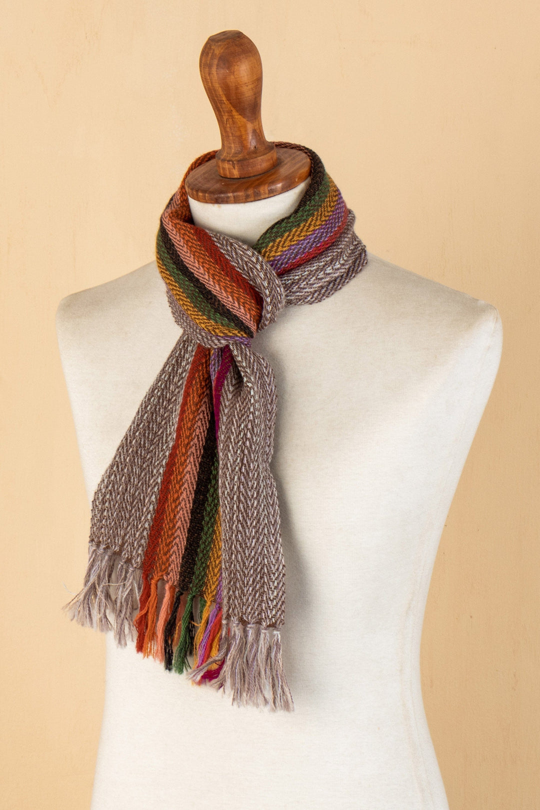 100% Alpaca Hand-woven Multicolored Striped Scarf - Rainbow in the Sky