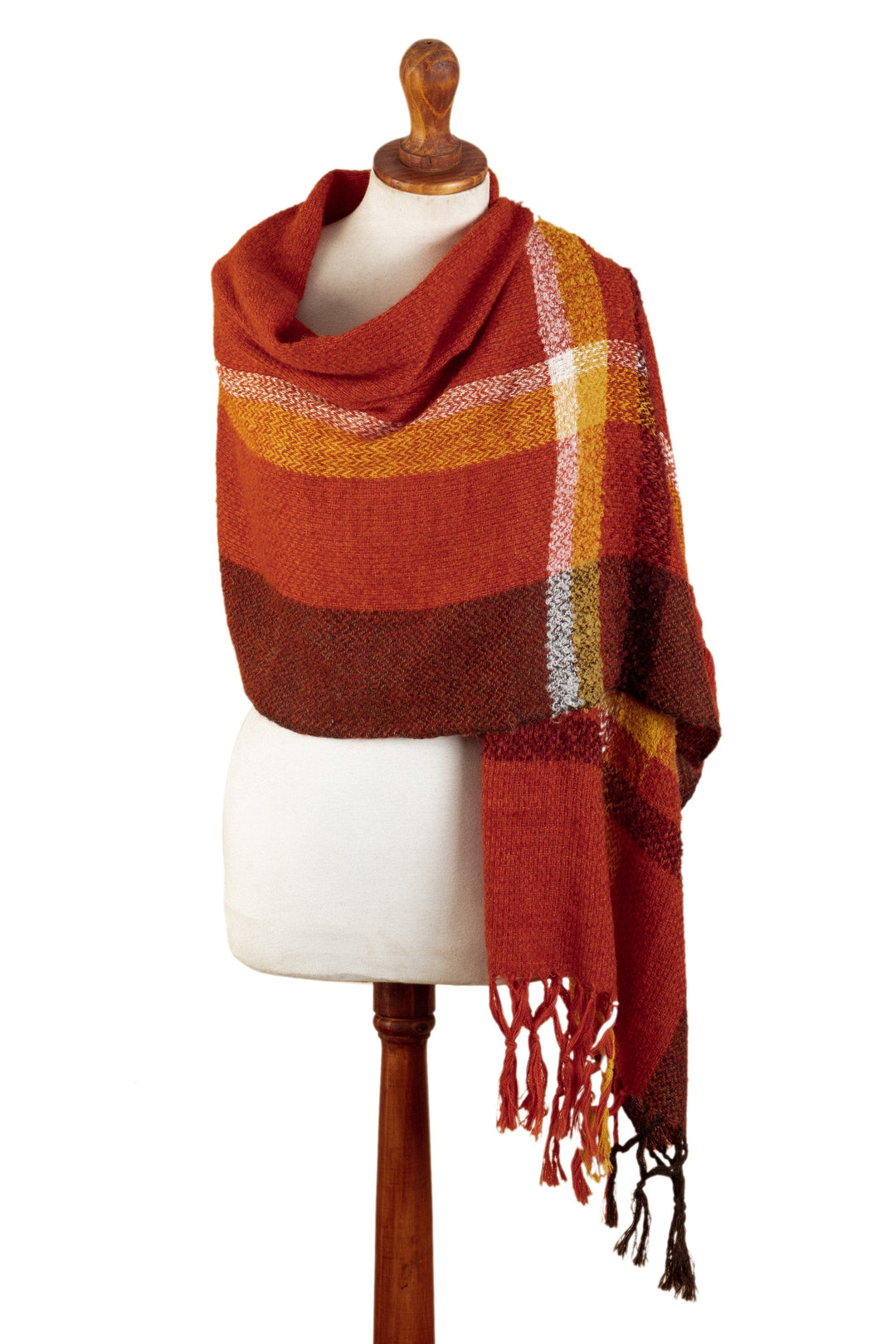 Multicolored Striped Shawl Hand-woven with 100% Alpaca - Leaves in the Fall