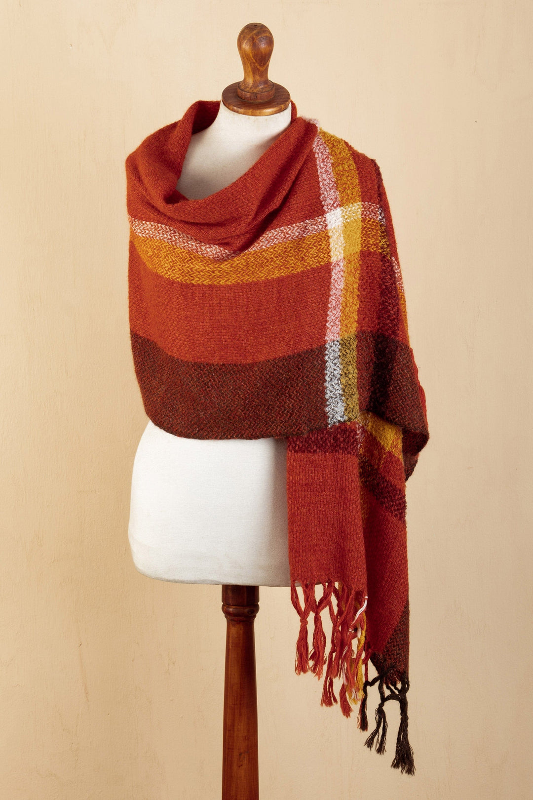 Multicolored Striped Shawl Hand-woven with 100% Alpaca - Leaves in the Fall