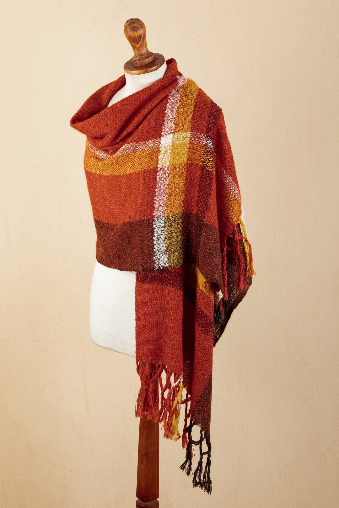 Multicolored Striped Shawl Hand-woven with 100% Alpaca - Leaves in the Fall