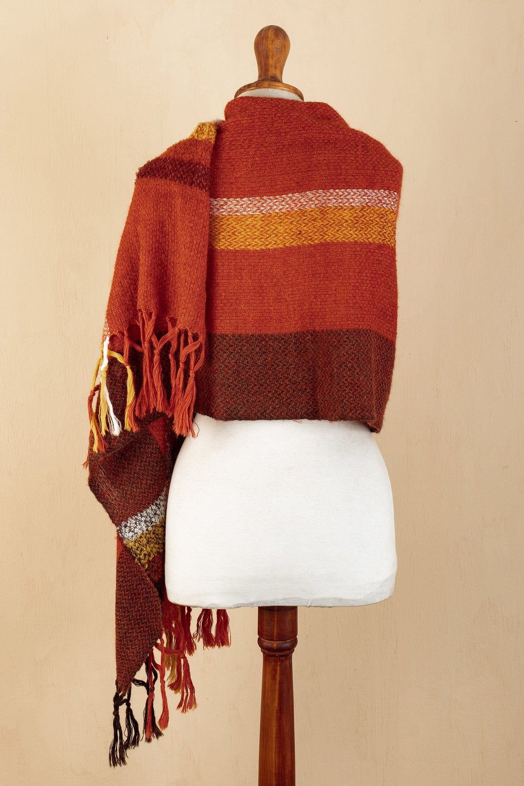 Multicolored Striped Shawl Hand-woven with 100% Alpaca - Leaves in the Fall